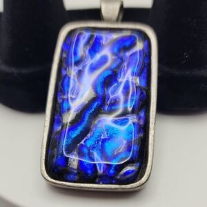 Murano Style Blue and‎ Silver Rectangular Pendant